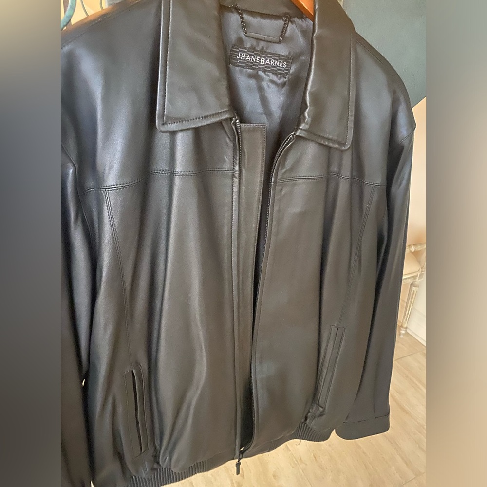 Jhane Barnes large black leather jacket